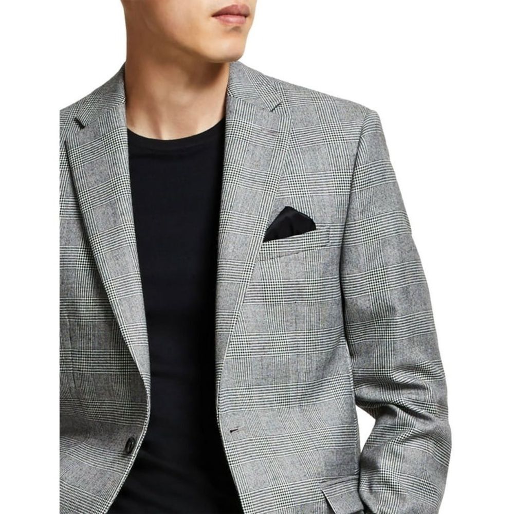 Bar III Glen Plaid Skinny-Fit Suit Jacket in Black-White, NWT, Size 44L